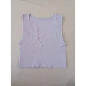 Beige V Neck Brami Cropped Tank Ribbed No Size Tag Basic Athleisure Activewear